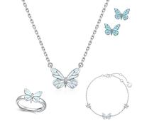 Genérico Blue Luminous Butterfly Necklace Silver Pendant for Women Valentine Wedding Birthday GIft for Lover Friend Luminous Butterfly Collection Necklace Bracelet (4)