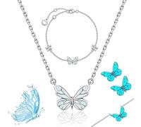 Genérico Blue Luminous Butterfly Pendant Bracelet & Necklace Set for Women, Adjustable Elegant Dainty Cute Butterfly Pendant for Daily Wear (A)