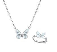 Genérico Blue Luminous Butterfly Pendant Jewelry Set Elegant Dainty Cute Butterfly Choker Necklace Bracelet Elegant Jewelry Gift for Women (C)