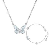 Genérico Blue Luminous Butterfly Pendant Jewelry Set Elegant Dainty Cute Butterfly Choker Necklace Bracelet Elegant Jewelry Gift for Women (A)