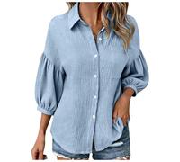 Genérico Blusa De Muselina para Mujer Blusas Mujer Elegantes Camisetas Manga Corta Algodon Blusa Fluida De Lino Túnica Verano con Cuello En V Tallas Grandes Camisa Camisetas Tipo Camisa Lino para