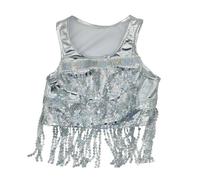 Genérico Blusa de Niña-Chaleco con Flecos para Niñas Disfraz Actuación Ropa Baile Metálica Infantil Atuendo (Silver, 3-6 Years)