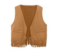 Genérico Blusa de Niña-Chaleco vaquero occidental con flecos y borlas para niñas disfraz festivo infantil de vaquera (Khaki, 5-6 Years)