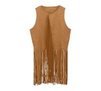 Genérico Blusa de Niña-Conjunto Vaquero Hippie para Niña con Flecos y Borlas Disfraz Cosplay Western de los Años 60 y 70 (Khaki, 9-10 Years)