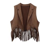 Genérico Blusa de Niña-Trajes vaquero occidental niñas chaleco flecos abiertos frente vestido abrigo borlas cintura disfraz (Brown, 3-4 Years)