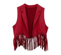Genérico Blusa de Niña-Trajes vaquero occidental niñas chaleco flecos abiertos frente vestido abrigo borlas cintura disfraz (Red, 11-12 Years)