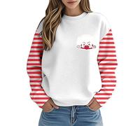 Genérico Blusa de Palomitas de MaíZ Camiseta de Rayas Roja y Blanca para Mujer Camiseta Manga Larga Parte Superior A Rayas Roja y Blanca Básica de Rayas Suelta Sudadera Tops para Carnaval