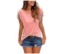 Genérico Blusa Mujer Manga Corta De Multicolor con Mangas Holgadas Informal para Blusas Womens T Shirts Camisetas Verano Camiseta Blanca Basica Tshirt For Women Elegantes Camisa Algodon Ropa Rosa S