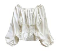 Genérico Blusa renacentista para Mujer Camisa Pirata Campesina Hombros al Aire Cintura Fruncida Traje Medieval Top Victoriano, Elegante, Parte Superior, Estilo gótico, con Volantes, Camisa Victoriana