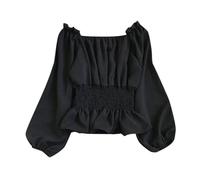 Genérico Blusa renacentista para Mujer Camisa Pirata Campesina Hombros al Aire Cintura Fruncida Traje Medieval Top Victoriano, Elegante, Parte Superior, Estilo gótico, con Volantes, Camisa Victoriana