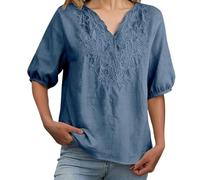 Genérico Blusas Mujer Tallas Grandes Camisas Manga Larga Linen Shirts For Women 2026 Cotton Summer Retro Embroidered Tops Casual Trendy Vacation Blouse Camiseta Manga Larga Mujer Cuello Pico