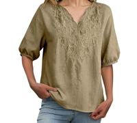 Genérico Blusas Mujer Tallas Grandes Camisas Manga Larga Linen Shirts For Women 2026 Cotton Summer Retro Embroidered Tops Casual Trendy Vacation Blouse Camiseta Manga Larga Mujer Cuello Pico