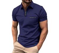 Genérico Blusas para Hombre para Trabajo Profesional Cremallera Color Sólido Manga Corta T Túnica Talla Grande para Hombre Vestida, azul marino, XXL