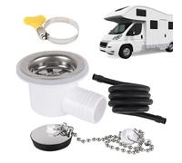 Genérico Boat Sink Drain Angle Fitting - Quick Connect Sewer Adapter with Tube | Leak-Proof Waste Plug For RV, Marine, Camping & Vehicle Repair | ABS + Stainless Steel Portable Drainage Connector