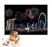 Genérico Boceto de pintura de arcoíris de papel para raspar: escena nocturna de la serie de la ciudad, monumentos famosos de la ciudad, regalo creativo para pintar y rayar | Juego de fiesta Regalo