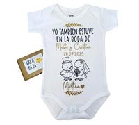 Genérico Body bebé personalizado boda | 100% algodón | Yo estuve en la boda de... | Detalles de boda originales | Manga larga/corta | Regalos para bebés (12-18M)