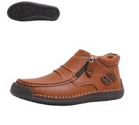 Genérico Bofine Shoes for Men, Men Handmade Premium Leather Slip-On Driving Boots, Wide Toe, Side Zipper Non-Slip Flat Shoes (Light Brown,32.5)