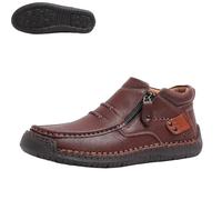 Genérico Bofine Shoes for Men, Men Handmade Premium Leather Slip-On Driving Boots, Wide Toe, Side Zipper Non-Slip Flat Shoes (Dark Brown,32)