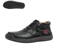 Genérico Bofine Shoes for Men, Men Handmade Premium Leather Slip-On Driving Boots, Wide Toe, Side Zipper Non-Slip Flat Shoes (Black,32 1/3)