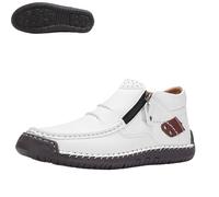 Genérico Bofine Shoes for Men, Men Handmade Premium Leather Slip-On Driving Boots, Wide Toe, Side Zipper Non-Slip Flat Shoes (White,33 1/9)