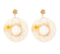 Genérico Bohemian Straw Hat Drop Earrings Necklace, Handmade Rattan Hat Woven Beach Necklace,Fashion Lightweight Vacation Jewelry