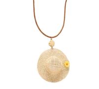 Genérico Bohemian Straw Hat Drop Earrings Necklace, Handmade Rattan Hat Woven Beach Necklace,Fashion Lightweight Vacation Jewelry