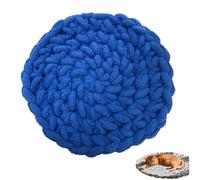 Genérico Bohemian Woven Round Cat Self-Warming Bed Mat, Fluffy Plush Pet Cushion with Non-Slip Bottom, Winter Warm Bed for Indoor Cats & Small Dogs, Room Decoration (Blue, Diameter 40cm/15.75in)