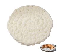 Genérico Bohemian Woven Round Cat Self-Warming Bed Mat, Fluffy Plush Pet Cushion with Non-Slip Bottom, Winter Warm Bed for Indoor Cats & Small Dogs, Room Decoration (White, Diameter 40cm/15.75in)