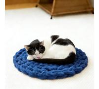 Genérico Bohemian Woven Round Cat Self-Warming Bed Mat,Soft Warm Round Washable Dog Knitted Bed Mat,Cozy Plush Pet Pads for Indoor Cats and Small Dogs