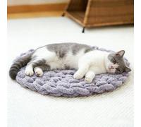 Genérico Bohemian Woven Round Cat Self-Warming Bed Mat,Soft Warm Round Washable Dog Knitted Bed Mat,Cozy Plush Pet Pads for Indoor Cats and Small Dogs