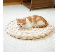 Genérico Bohemian Woven Round Cat Self-Warming Bed Mat,Soft Warm Round Washable Dog Knitted Bed Mat,Cozy Plush Pet Pads for Indoor Cats and Small Dogs