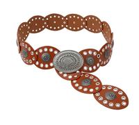 Genérico Boho Belts for Women, 110x6cm PU Leather, Alloy Wide Disc Western Waistband, Dress Belt for Party, Music Festival, Wedding, Outdoor, Beach, Travel