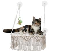 Genérico Boho Cat Bed - Cotton Rope Material, Breathable Mesh Pad, Forty Eight Centimetre Width, Suction Cup Mount | Indoor Cat Perch Shelf For Napping Sunbathing Vertical Space Saving Kitty Hammock