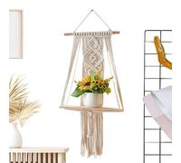 Genérico Boho Floating Shelves, Handmade Woven Tapestry Wall Storage Rack, Rustic Decoration, Macrame Organizer, Versatile Storage For Kitchen, Bathroom, Living Room, 2 Tier, Natural Beige
