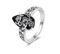 Genérico Boho Rings Retro Flower Finger Jewelry Black Crystal Ring Vintage Bohemian Flower Gemstone Ring Spiritual Protection Healing Jewelry For Women Girls Daily Wear Beach Vacation