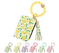 Genérico Boho Style Beaded Tassel Keychain Wallet, Women Boho Style Beaded Tassel Decorated, Wristlet Keychain Wallet (Lemon)