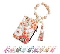 Genérico Boho Style Beaded Tassel Keychain Wallet, Women Boho Style Beaded Tassel Decorated, Wristlet Keychain Wallet (Khaki)