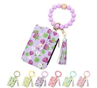 Genérico Boho Style Beaded Tassel Keychain Wallet, Women Boho Style Beaded Tassel Decorated, Wristlet Keychain Wallet (Grapes)