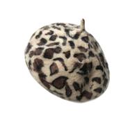 Genérico Boina de Mujer Vintage Estampado de Leopardo, Cálida y Moderna, Mezcla de Pelo de Conejo, Adecuado para Otoño E Invierno en Viajes y Compras