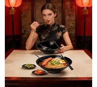 Genérico Bol De Fideos - Vajilla Grande En Color Negro Mate - Cuenco De Fideos Moderno Con Palillos,Para Comida Asiática Wonton Dumplings Pho Ensalada Pasta Hogar Restaurante Cocina Comedor