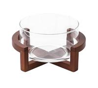 Genérico Bol De Vidrio - Gran Capacidad 1800ml Con Base De Madera | Recipiente Transparente Decorativo - Para Comidas Diarias Frutas Verduras Postres Presentación