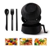 Genérico Bol Para Ramen Para Microondas Con Tapa, Juego De Bol Para Ramen, Bol Para Ramen Para Microondas Con Colador, Olla Para Ramen Para Ensaladas Y Frutas(Negro)