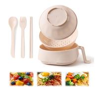 Genérico Bol Para Ramen Para Microondas Con Tapa, Juego De Bol Para Ramen, Bol Para Ramen Para Microondas Con Colador, Olla Para Ramen Para Ensaladas Y Frutas(Beige)