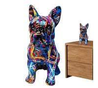 Genérico Bold Colorful French Bulldog Figurine - Resin Craft Statue Grafiti Decor Display Vibrant Artistic Creative Pattern Sculpture | Funky Bulldog Fun Ornament For Home Living Room Shelf Accent