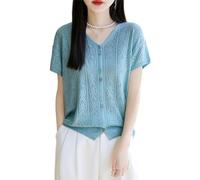 Genérico Bolero Mujer, Cárdigan De Punto De Ganchillo para Mujer, Suéter De Punto Calado con Encaje, Ligero, Cuello En V, Cárdigan Casual De Verano con Botones, Tops para Fiestas Nocturnas, Azul