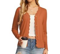 Genérico Bolero Mujer, Cárdigan Ligero con Cuello En V para Mujer, Jersey De Punto De Manga Larga con Botones, Jersey Festoneado para Mujer, Cárdigan para Vestido De Verano, Noche, Boda, Naranja