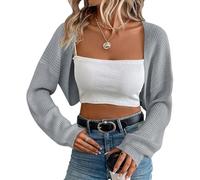 Genérico Bolero Mujer, Cárdigan Tipo Bolero Corto De Manga Larga para Mujer, Liso, Abierto, Ligero, para Vestidos, Noche, Boda, Verano, Gris, XL