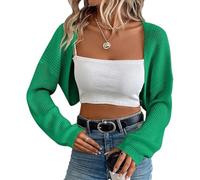 Genérico Bolero Mujer, Cárdigan Tipo Bolero Corto De Manga Larga para Mujer, Suéter Ligero con Abertura Frontal, para Vestidos, Bodas, Noches De Verano, Color Verde M