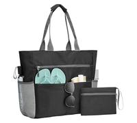Generico Bolsa de playa - Bolsa de piscina con monedero | Plegable impermeable con cremallera Tote para playa, gimnasio, oficina, viajes y excursiones diarias, Negro, riferimento alla
