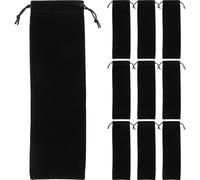 Genérico Bolsa de Terciopelo Negra 12 Piezas, Bolsas para Cubiertos Cordón, Tamaño 8x26 Cm, Portátil y Multifuncional para Picnic, Viajes y Almacenamiento de Pajitas y Utensilios
